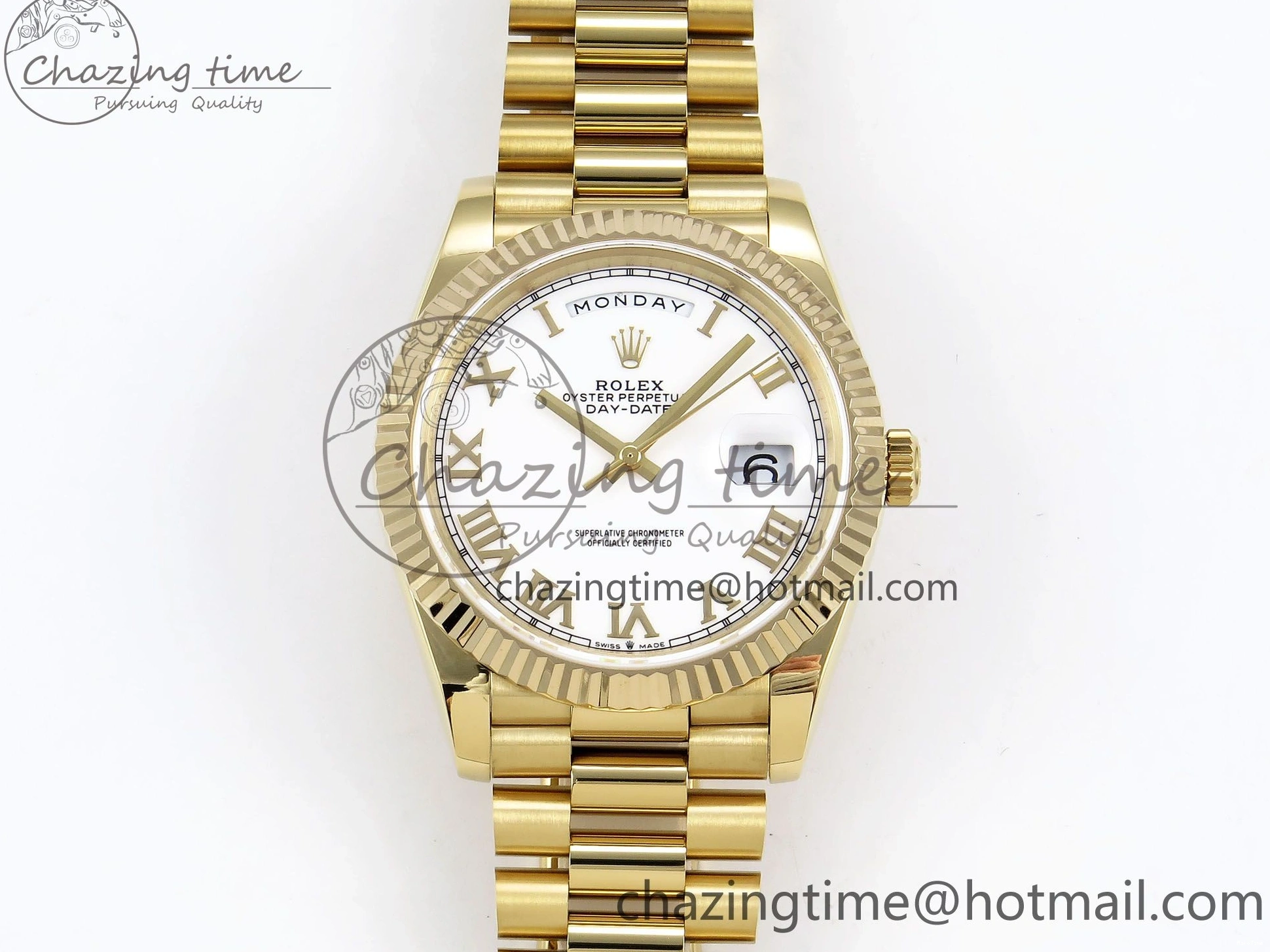 MiroTime 0408 Day Date 40 YG JDF Gain Weight 904L Steel White Roman Dial on President Bracelet VR3255 V Functional 1369